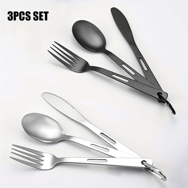 Outdoor Camping Western Food Tableware Picnic Stainless Steel Knife Fork Spoon Set Travel Portable Tableware