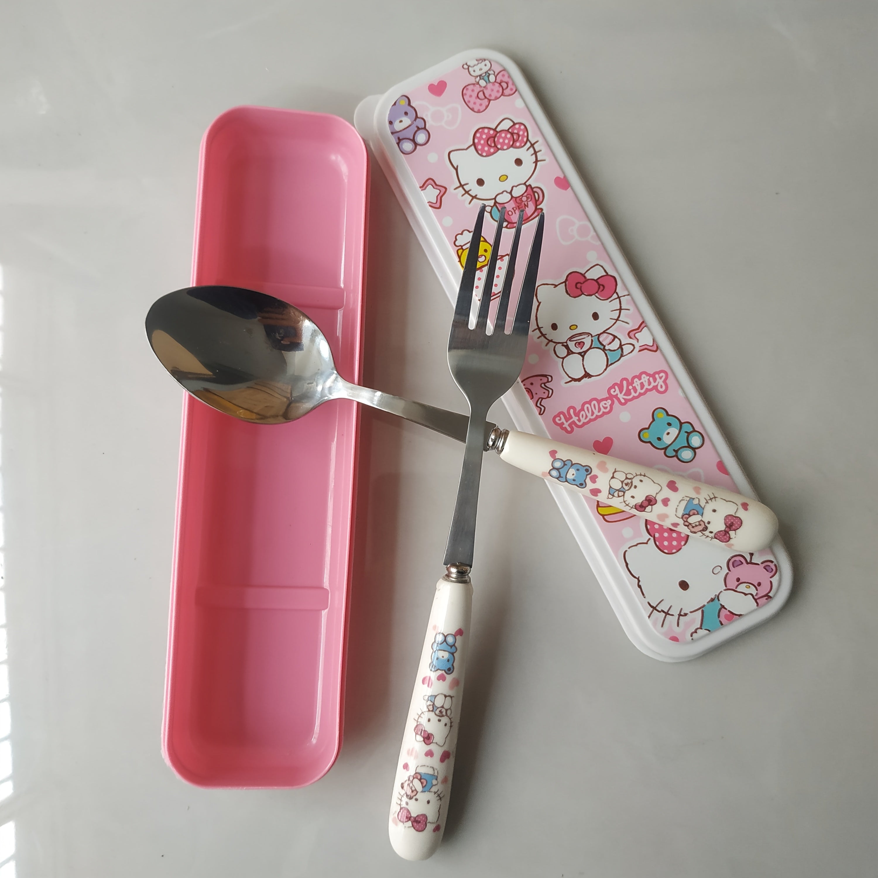 2pcs Sanrio Stainless Steel Tableware Set - Portable Travel Spoon & Fork, Polished Finish, Ideal for Picnics & Daily Use, Camping Utensils|Playful Design|Durable Utensils, Camping Essentials|Playful Design|Durable Utensils, Camping Essentials