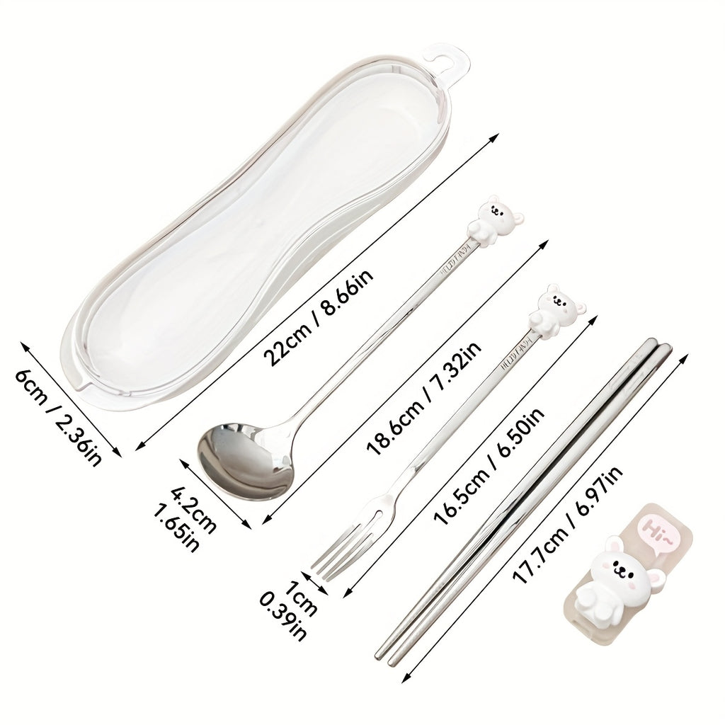 Portable Durable Cute Cartoon Dinnerware, Fork Spoon Chopstick Set with Box, Reusable 316 Stainless Steel Cutlery Set, Suitable for Students& Adults, Use In Home, School, Office,Outdoor Travel, Picnic