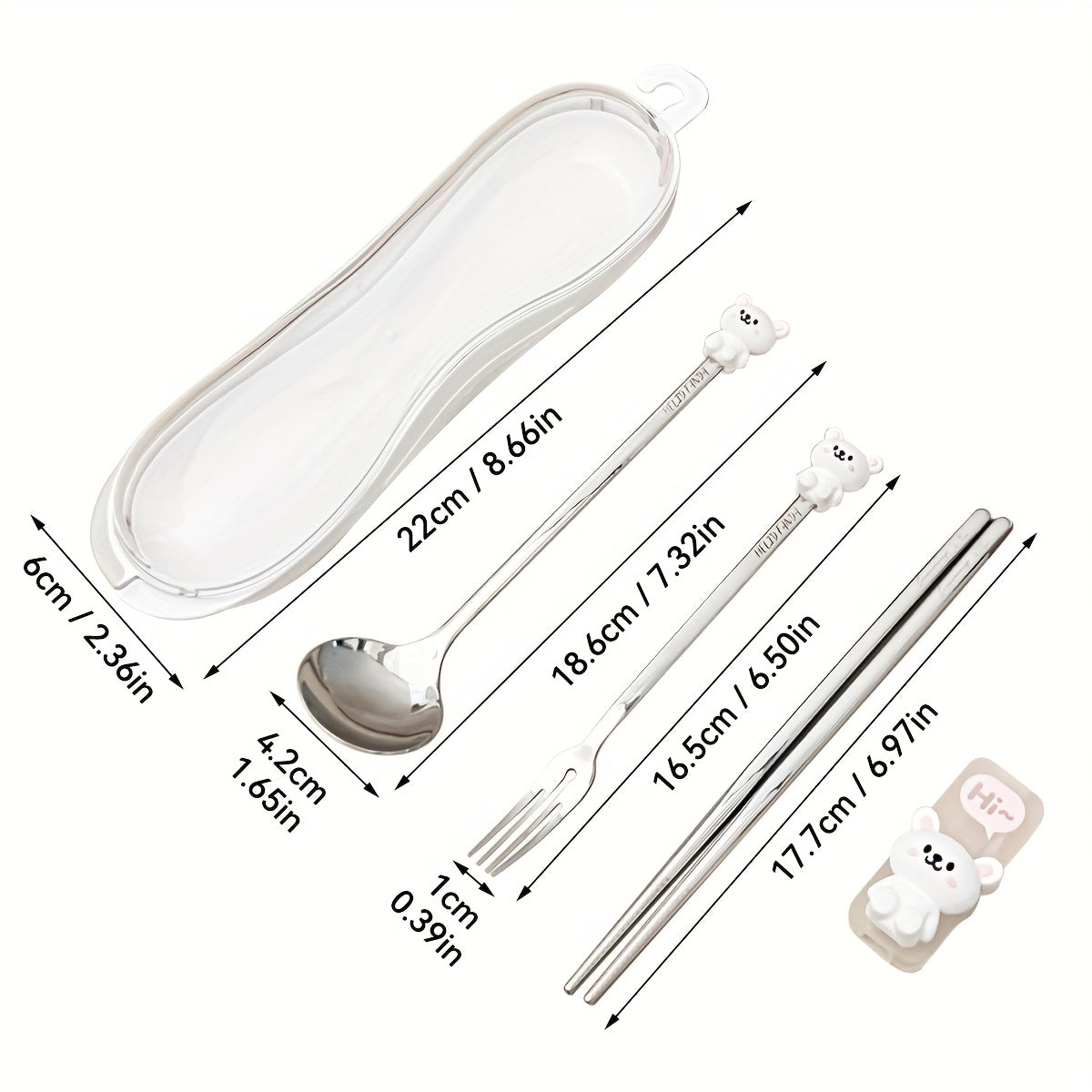 Portable Durable Cute Cartoon Dinnerware, Fork Spoon Chopstick Set with Box, Reusable 316 Stainless Steel Cutlery Set, Suitable for Students& Adults, Use In Home, School, Office,Outdoor Travel, Picnic