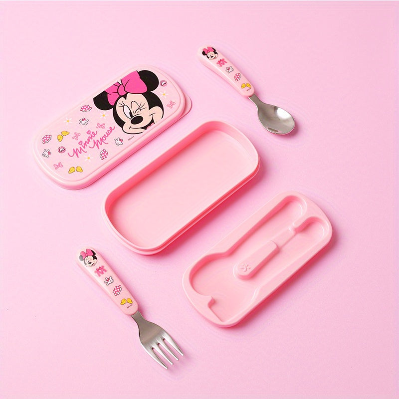 [Stainless Steel Fork Spoon Set] 2pcs Stainless Steel Cartoon Character Fork and Spoon Set - Reusable Kawaii Tableware - with Case - No Battery Needed - Featherless - Ideal for Home - School - Camping - Party Supplies