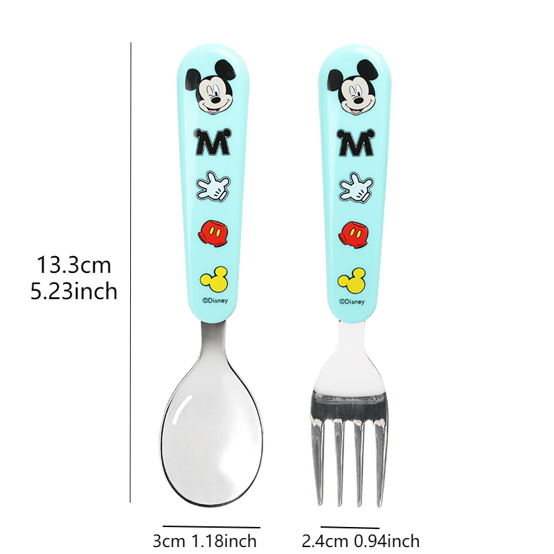 [Stainless Steel Fork Spoon Set] 2pcs Stainless Steel Cartoon Character Fork and Spoon Set - Reusable Kawaii Tableware - with Case - No Battery Needed - Featherless - Ideal for Home - School - Camping - Party Supplies
