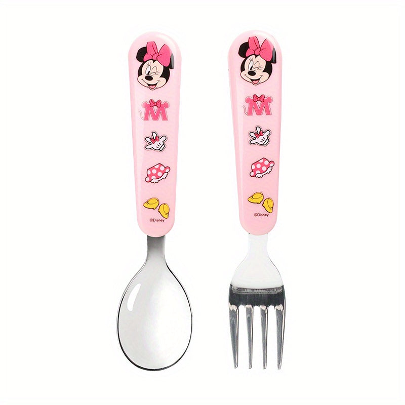 [Stainless Steel Fork Spoon Set] 2pcs Stainless Steel Cartoon Character Fork and Spoon Set - Reusable Kawaii Tableware - with Case - No Battery Needed - Featherless - Ideal for Home - School - Camping - Party Supplies