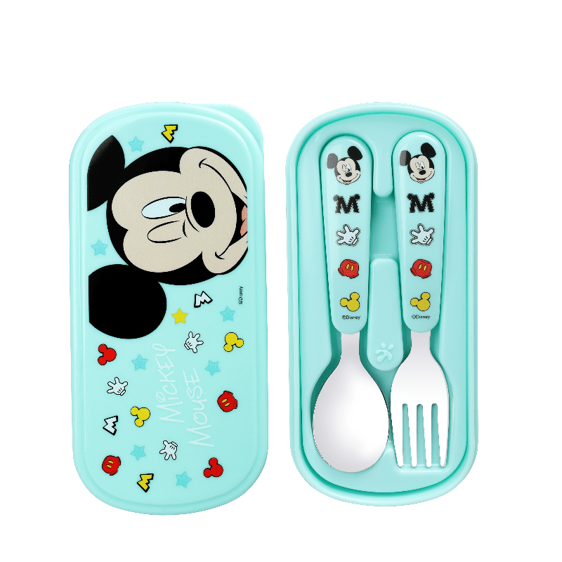 [Stainless Steel Fork Spoon Set] 2pcs Stainless Steel Cartoon Character Fork and Spoon Set - Reusable Kawaii Tableware - with Case - No Battery Needed - Featherless - Ideal for Home - School - Camping - Party Supplies