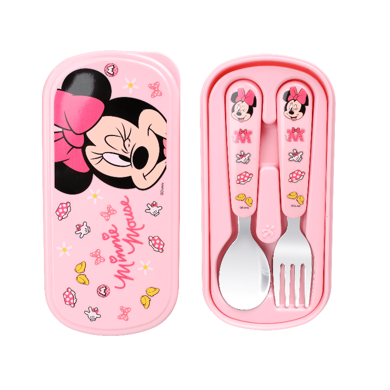 [Stainless Steel Fork Spoon Set] 2pcs Stainless Steel Cartoon Character Fork and Spoon Set - Reusable Kawaii Tableware - with Case - No Battery Needed - Featherless - Ideal for Home - School - Camping - Party Supplies