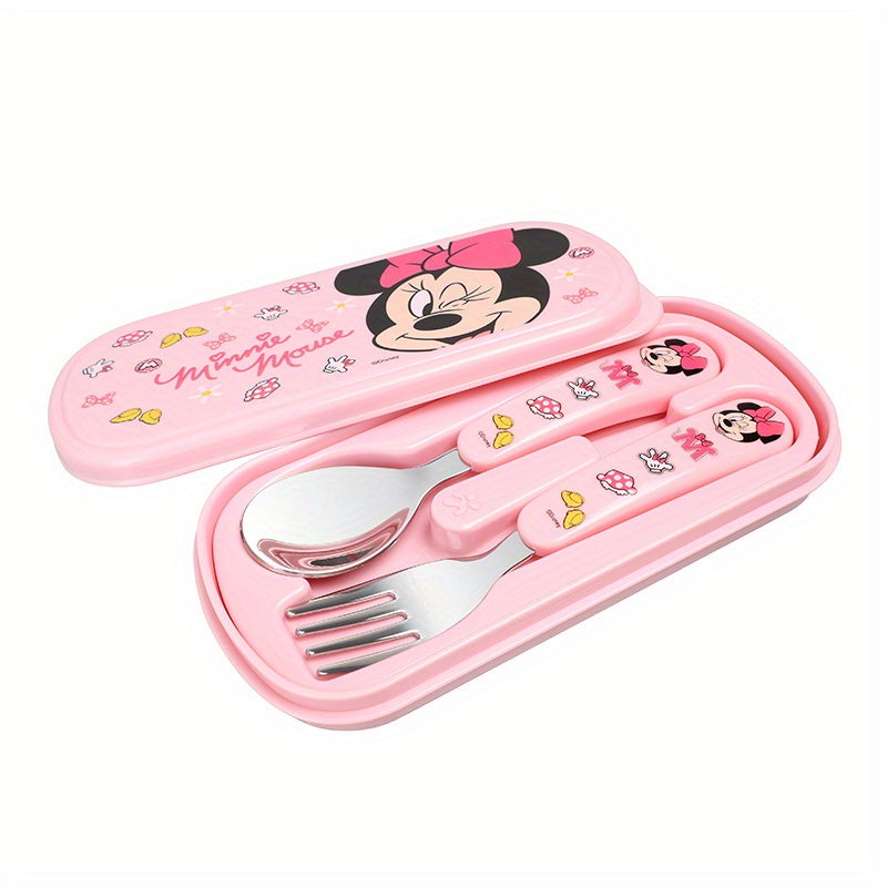 [Stainless Steel Fork Spoon Set] 2pcs Stainless Steel Cartoon Character Fork and Spoon Set - Reusable Kawaii Tableware - with Case - No Battery Needed - Featherless - Ideal for Home - School - Camping - Party Supplies