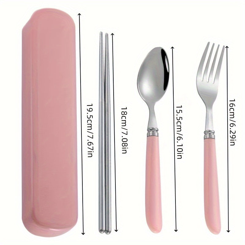 1 Set Stainless Steel Cutlery Set with Chopsticks, Forks, Spoons - Heavy-Duty 304 Stainless Steel, Polished Glossy Surface, Pastel Pink/White/Blue/Green/Beige, Compact Portable Tableware with Storage Case for Camping, Picnic, Travel, Everyday Use - Ideal