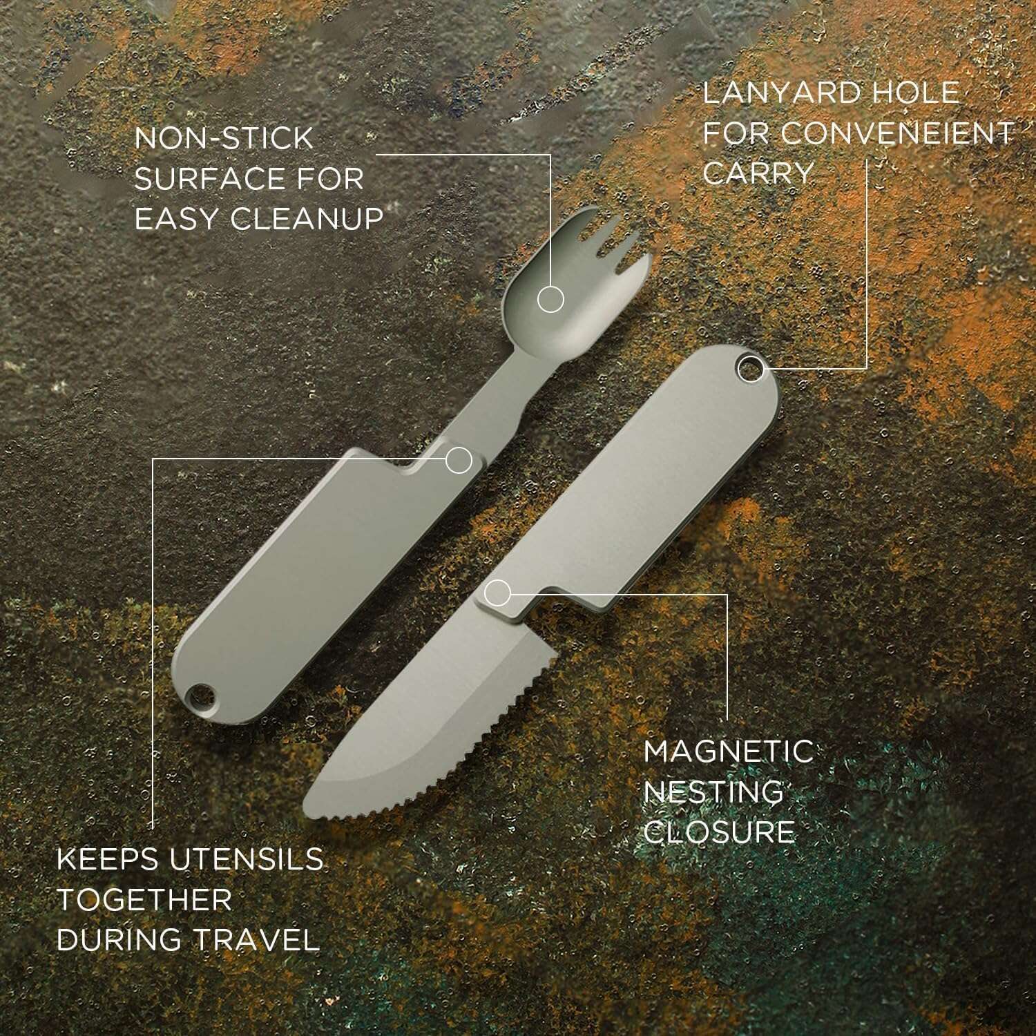 2-in-1 Portable Metal Camping Utensil Set | Detachable Spoon Fork & Knife | Durable & Reusable | Essential for Outdoor Travel & Hiking
