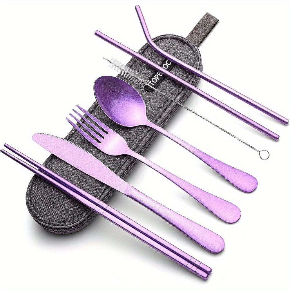 Portable Stainless Steel Flatware Set, Travel Camping Cutlery, Portable Utensil Silverware Dinnerware Set with a Case (Black)