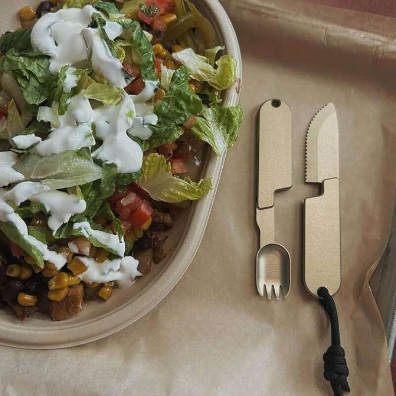 2-in-1 Portable Metal Camping Utensil Set | Detachable Spoon Fork & Knife | Durable & Reusable | Essential for Outdoor Travel & Hiking