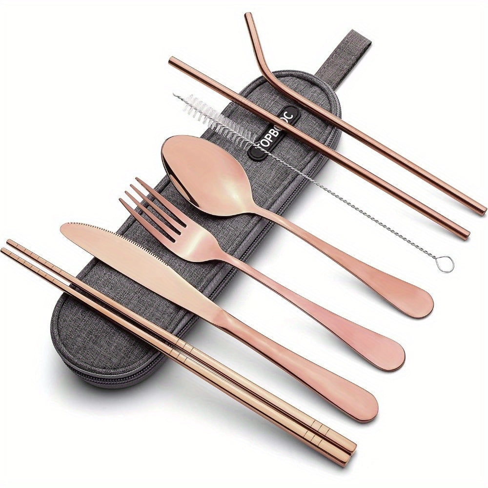 Portable Stainless Steel Flatware Set, Travel Camping Cutlery, Portable Utensil Silverware Dinnerware Set with a Case (Black)