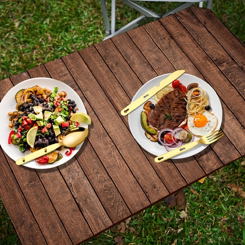 Customize your text, name 3pcs set+bag Silvery, black, Golden, colored stainless steel tableware knife, fork, spoon set outdoor portable Western food knife, fork, picnic knife, knife, fork, spoon that can be fastened together, can open bottles