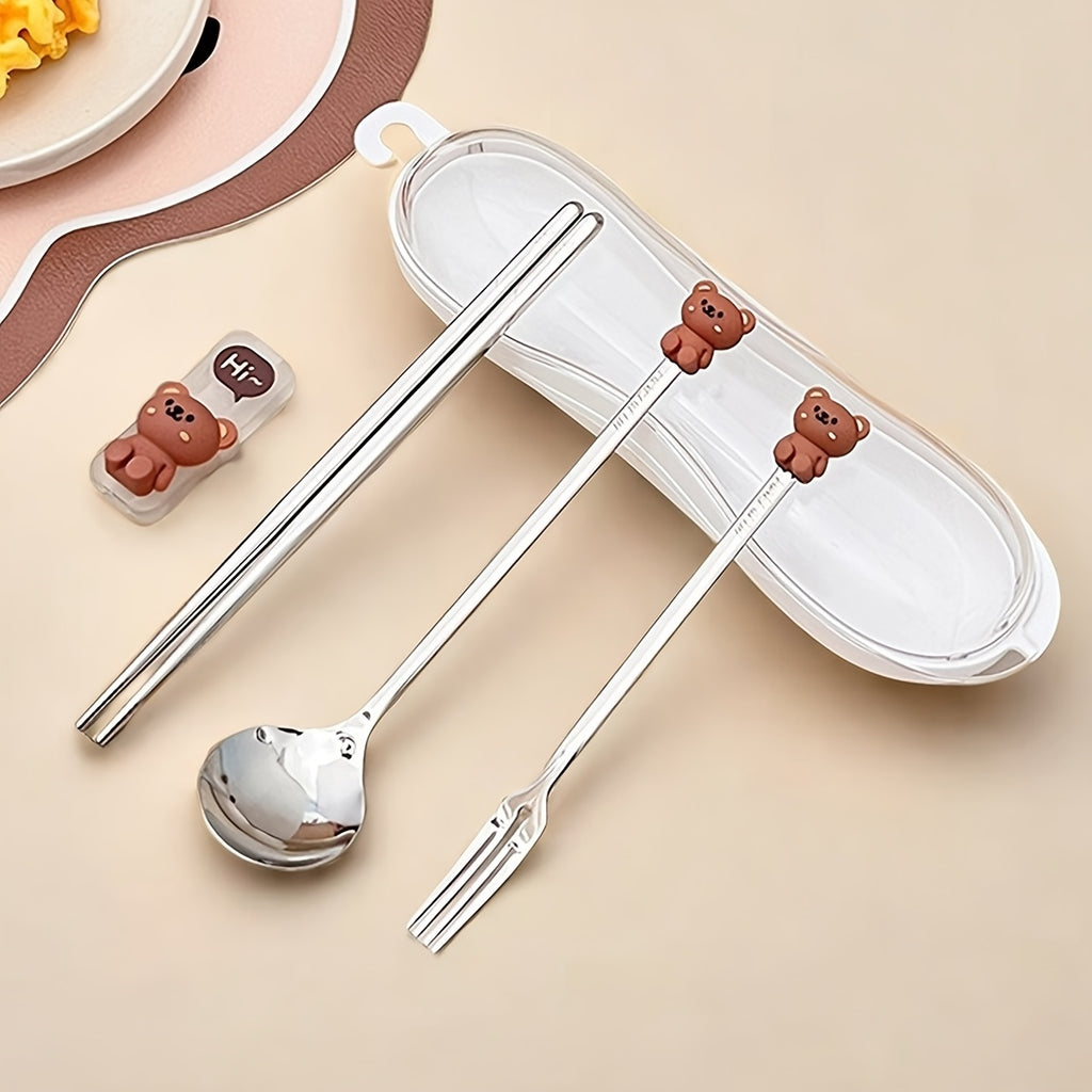 Portable Durable Cute Cartoon Dinnerware, Fork Spoon Chopstick Set with Box, Reusable 316 Stainless Steel Cutlery Set, Suitable for Students& Adults, Use In Home, School, Office,Outdoor Travel, Picnic