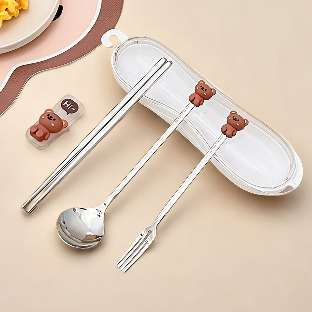 Portable Durable Cute Cartoon Dinnerware, Fork Spoon Chopstick Set with Box, Reusable 316 Stainless Steel Cutlery Set, Suitable for Students& Adults, Use In Home, School, Office,Outdoor Travel, Picnic