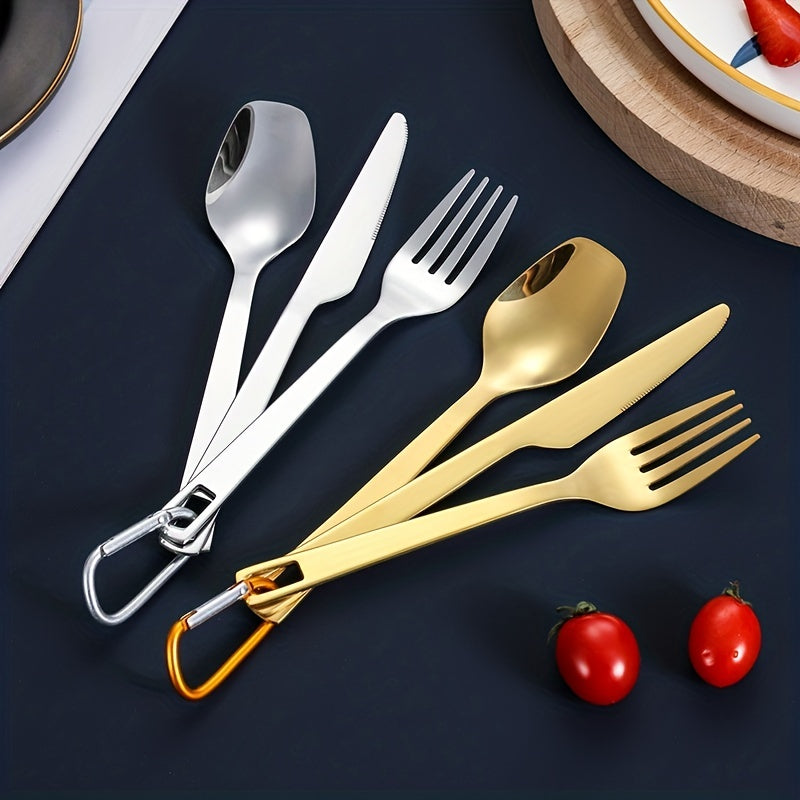 [Portable Outdoor Camping Fork Spoon] Stainless Steel Outdoor Travel Hollow Knife Fork Spoon Set Home Western Food Pasta Fork Spoon Tableware Portable For Outdoor Mountaineering And Camping Travel