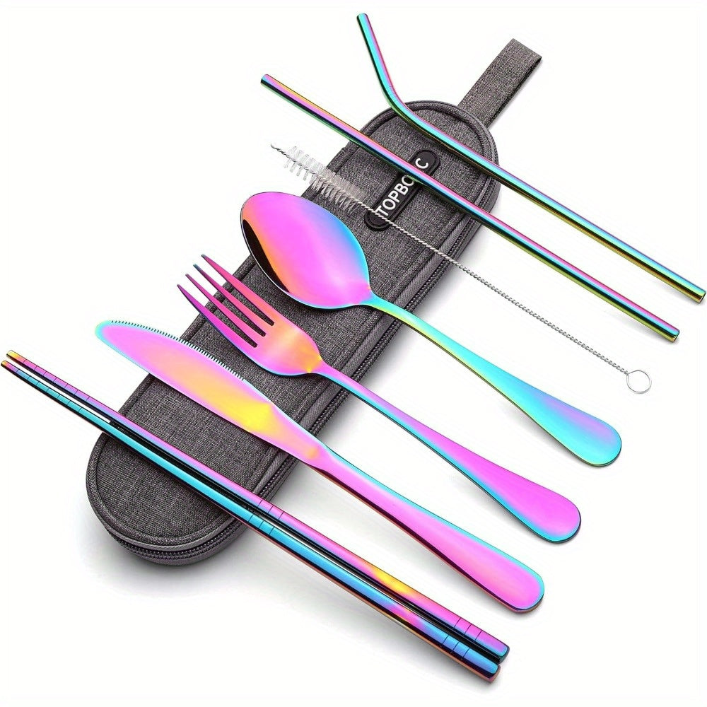 Portable Stainless Steel Flatware Set, Travel Camping Cutlery, Portable Utensil Silverware Dinnerware Set with a Case (Black)