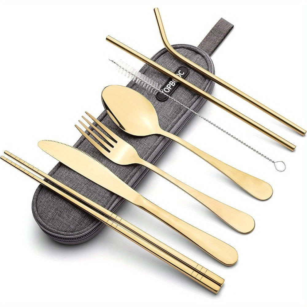 Portable Stainless Steel Flatware Set, Travel Camping Cutlery, Portable Utensil Silverware Dinnerware Set with a Case (Black)