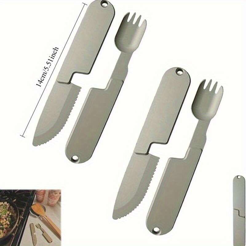 2-in-1 Portable Metal Camping Utensil Set | Detachable Spoon Fork & Knife | Durable & Reusable | Essential for Outdoor Travel & Hiking