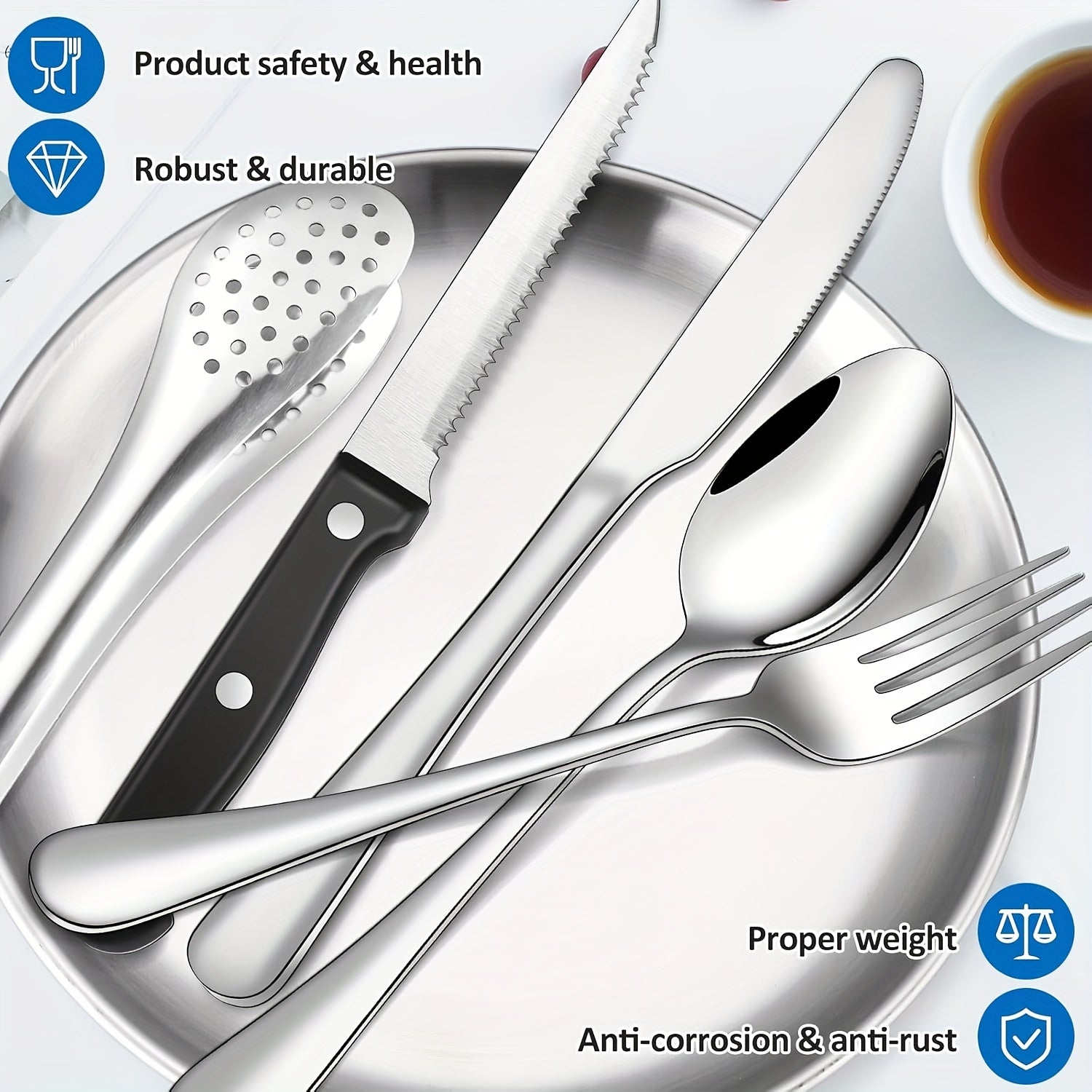 [Personalized Camping Set] Stainless Steel Personalized Camping Silverware Set | Knives, Forks, Spoons, Plates, Cutlery Storage Bags, Picnic Set, Plate Spoon Clip & Serrated Knife Bottle Opener - Golden and Silvery, Perfect for Thanksgiving