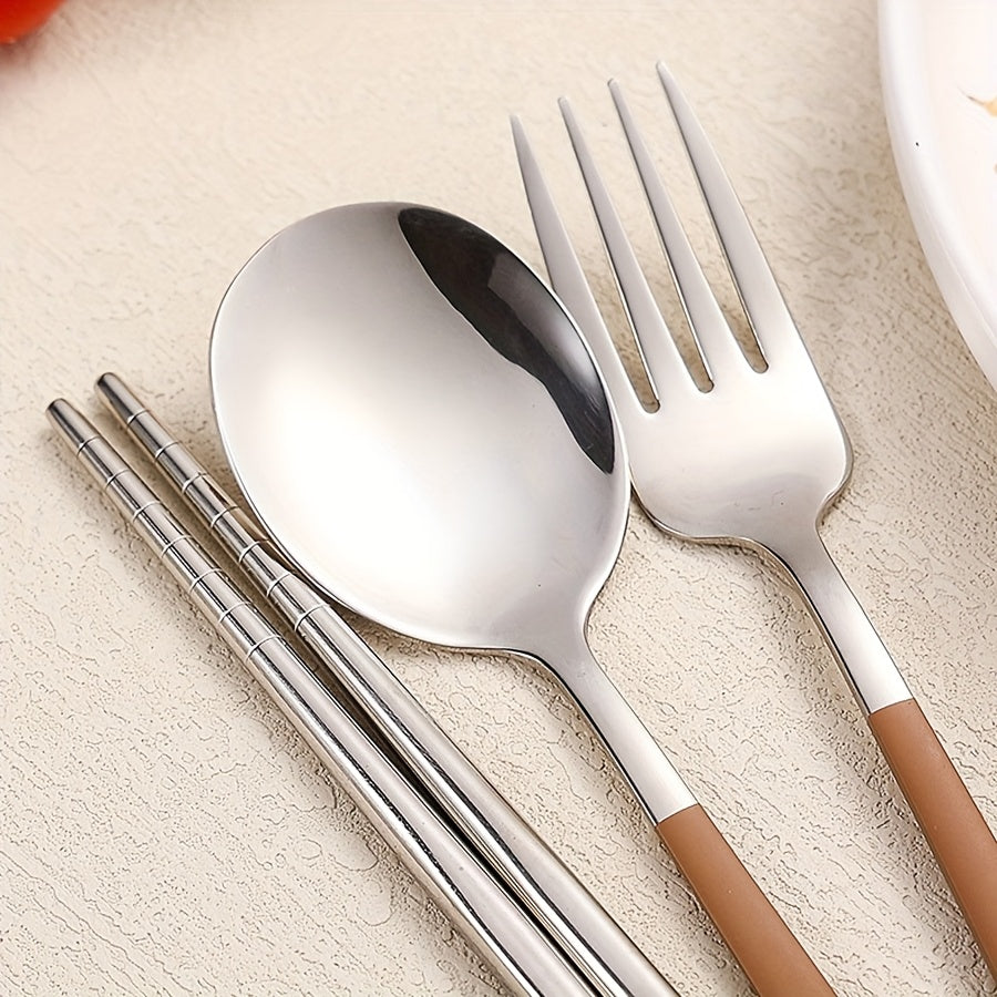 Portable Cutlery Set with Box, 2pcs Set and 3pcs Set Stainless Steel Reusable Tableware, with Fork, Spoon and Chopsticks Lunch Box, Cute Cartoon Pig, Little Duck, Bear Style Storage Box, Suitable for Lunch, Camping, School, Picnic, Workplace and Travel