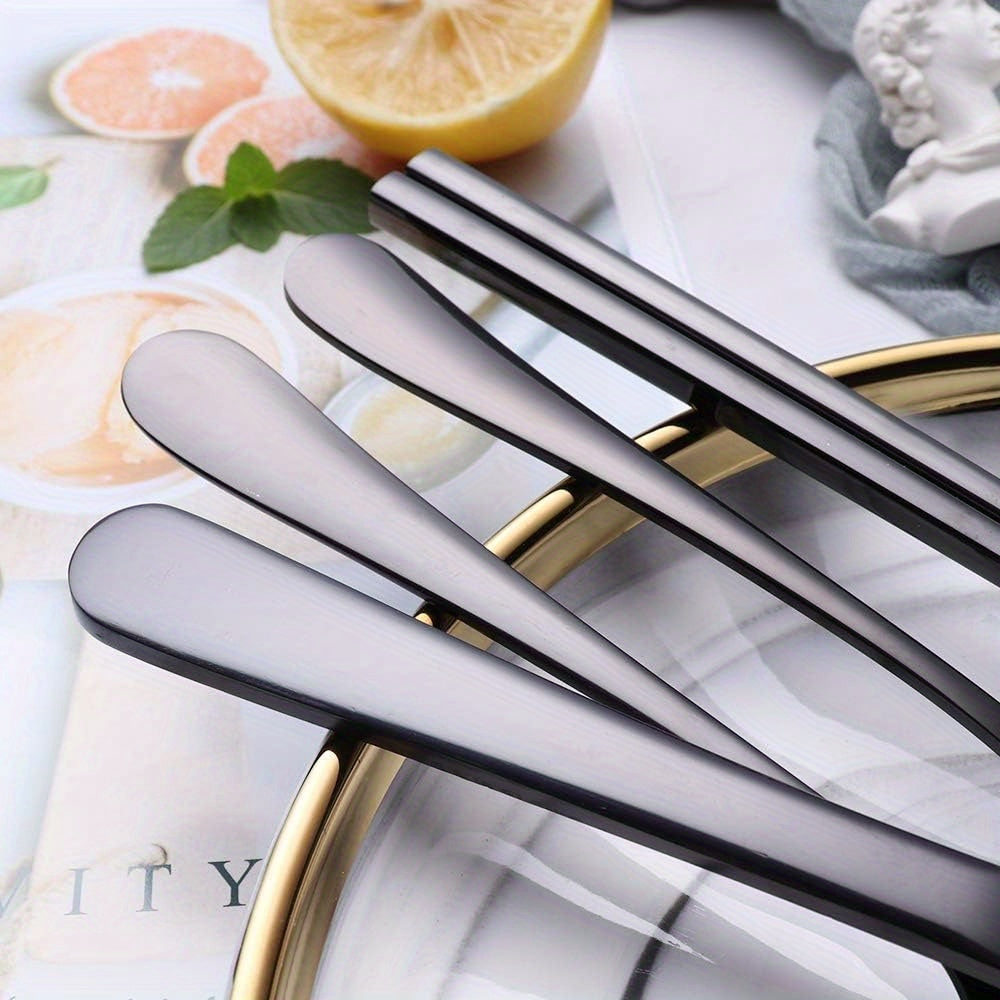 Portable Stainless Steel Flatware Set, Travel Camping Cutlery, Portable Utensil Silverware Dinnerware Set with a Case (Black)