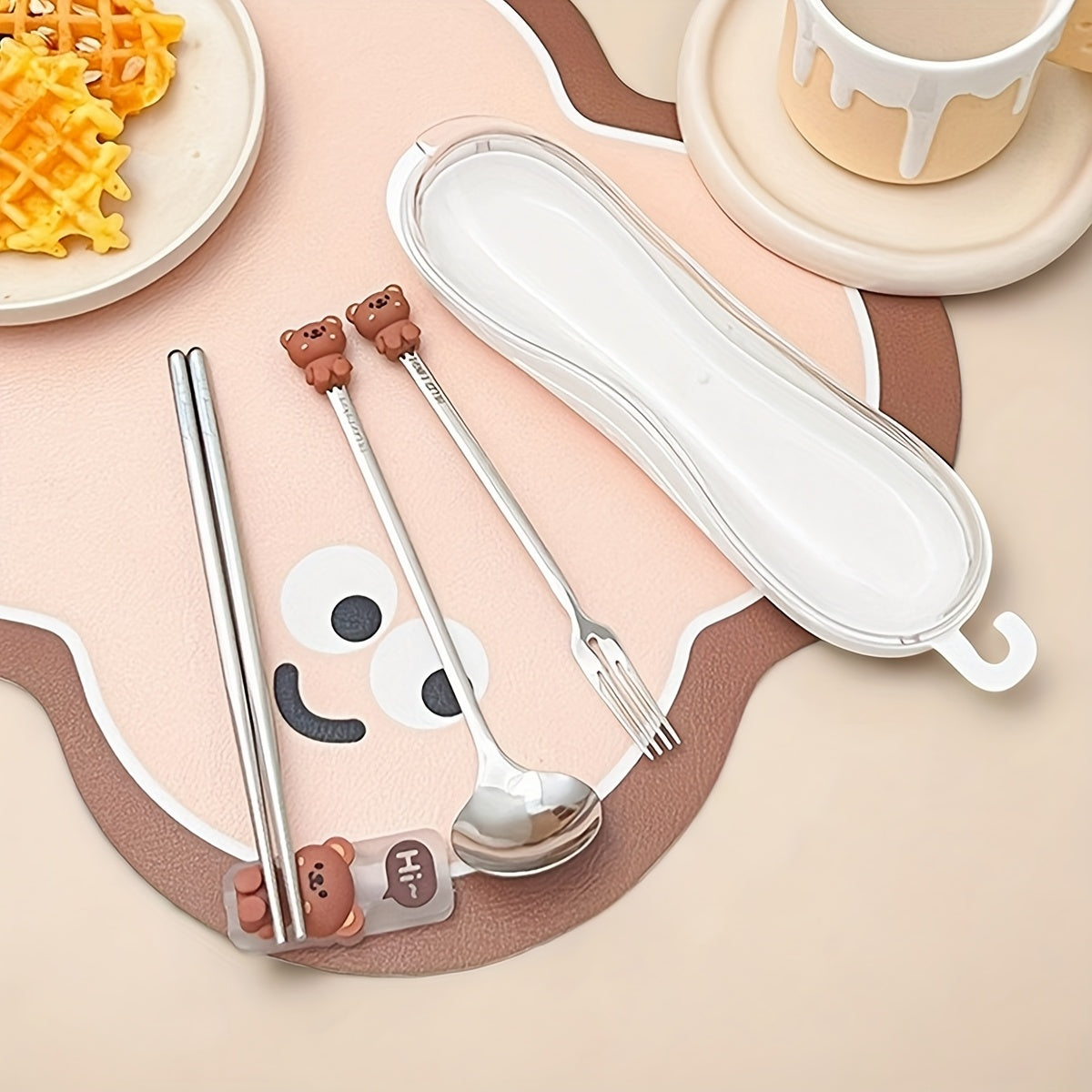 Portable Durable Cute Cartoon Dinnerware, Fork Spoon Chopstick Set with Box, Reusable 316 Stainless Steel Cutlery Set, Suitable for Students& Adults, Use In Home, School, Office,Outdoor Travel, Picnic