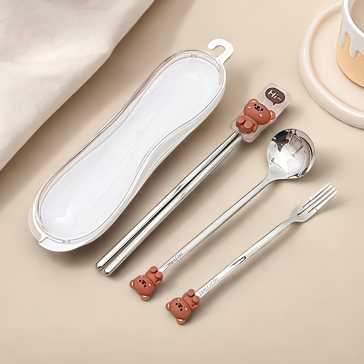 Portable Durable Cute Cartoon Dinnerware, Fork Spoon Chopstick Set with Box, Reusable 316 Stainless Steel Cutlery Set, Suitable for Students& Adults, Use In Home, School, Office,Outdoor Travel, Picnic