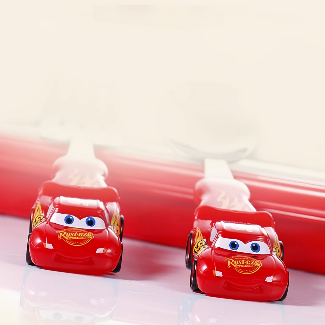 [Cute Cars Tableware Set] Lightning McQueen Cars Stainless Steel Fork and Spoon Set with Box | Cartoon Cute Portable Reusable Tableware - Kawaii Home, Outdoor, School Supplies, Camping Accessories, Christmas Birthday Gift