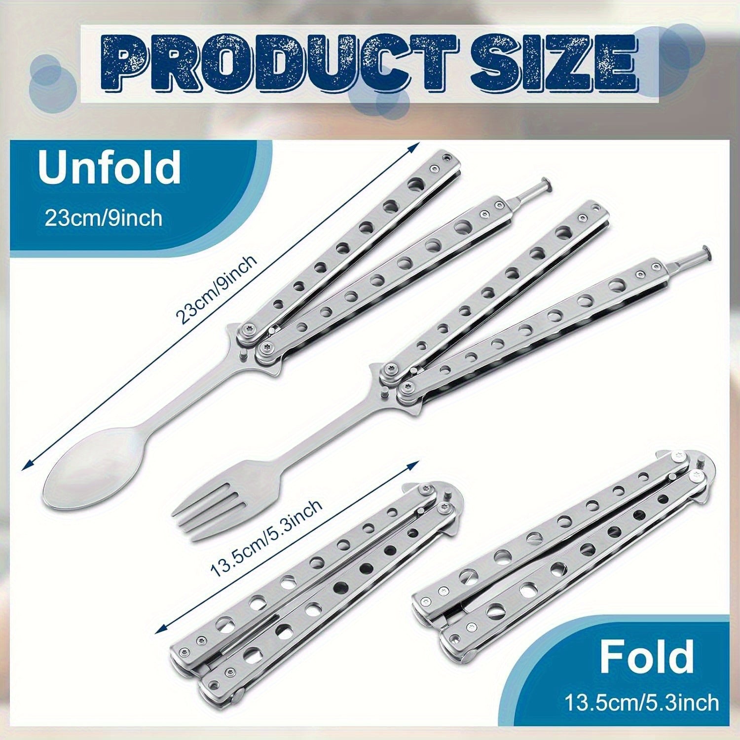 2pcs Flute And Butterfly Fork And Spoon Set, Tactical Butterfly Spoon Folding Stainless Steel Cutlery Set for Training, Suitable for Travel, Camping, Hunting, Barbecuing, And Kitchen Use (Silver Color)