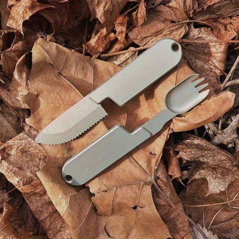 2-in-1 Portable Metal Camping Utensil Set | Detachable Spoon Fork & Knife | Durable & Reusable | Essential for Outdoor Travel & Hiking