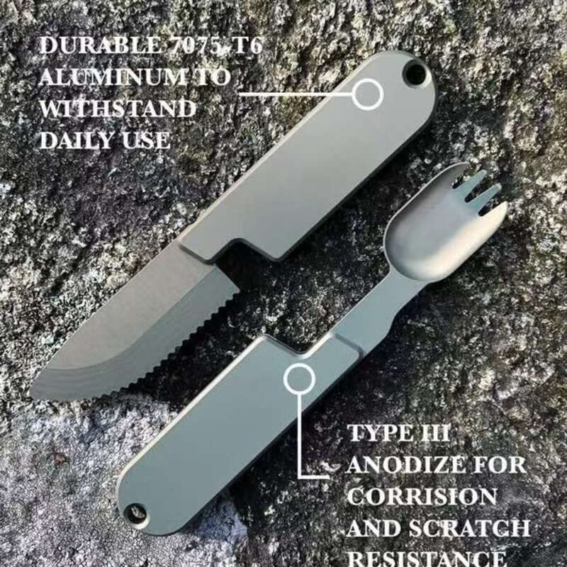 2-in-1 Portable Metal Camping Utensil Set | Detachable Spoon Fork & Knife | Durable & Reusable | Essential for Outdoor Travel & Hiking