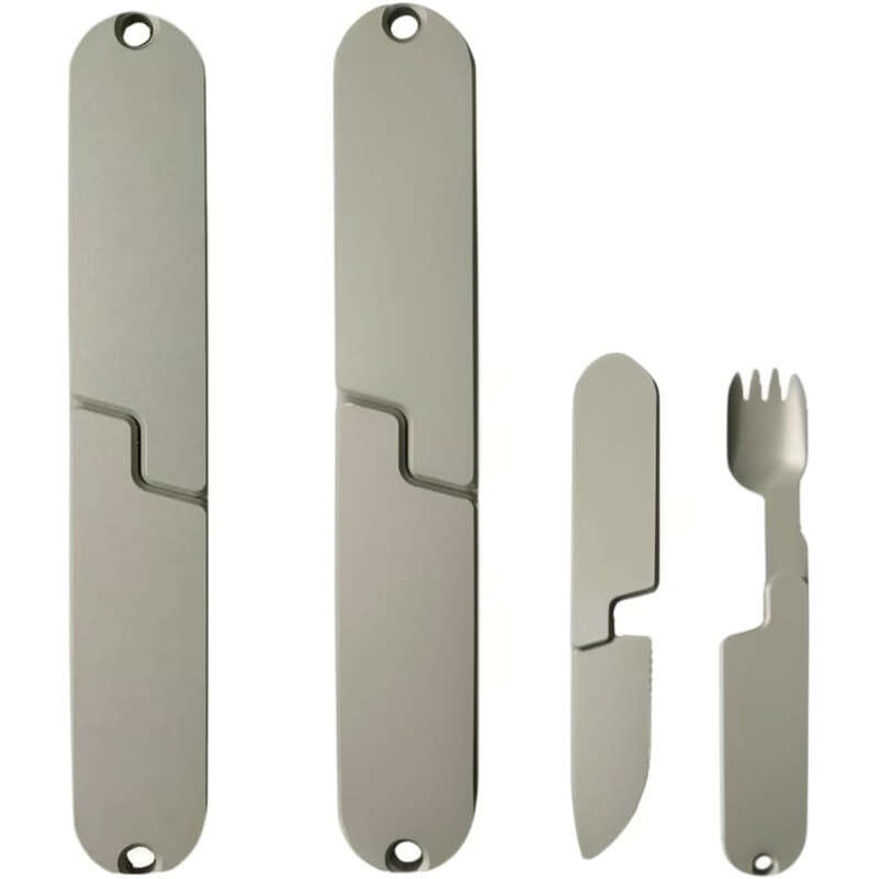 2-in-1 Portable Metal Camping Utensil Set | Detachable Spoon Fork & Knife | Durable & Reusable | Essential for Outdoor Travel & Hiking