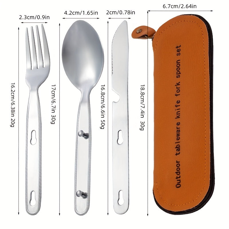 Customize your text, name 3pcs set+bag Silvery, black, Golden, colored stainless steel tableware knife, fork, spoon set outdoor portable Western food knife, fork, picnic knife, knife, fork, spoon that can be fastened together, can open bottles
