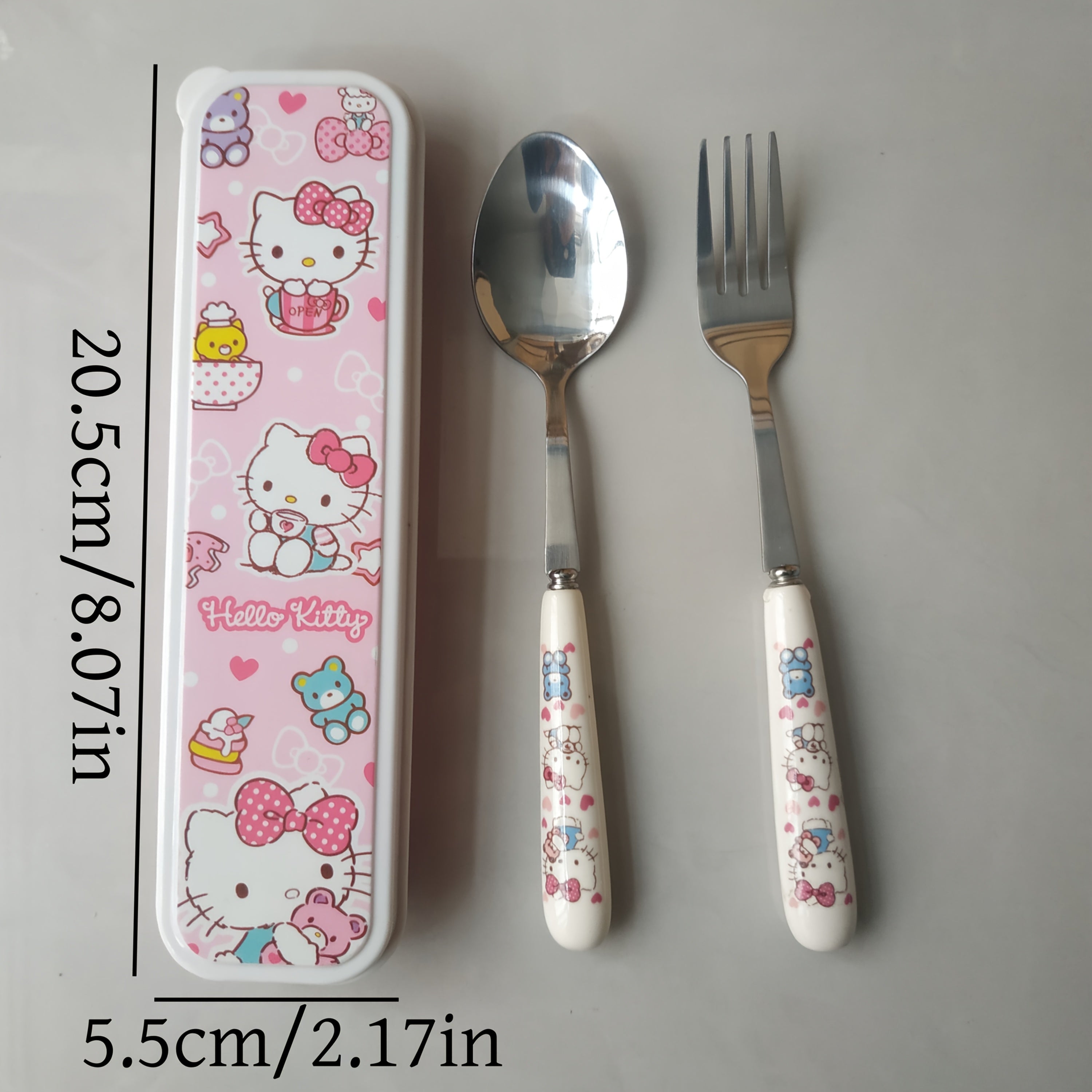 2pcs Sanrio Stainless Steel Tableware Set - Portable Travel Spoon & Fork, Polished Finish, Ideal for Picnics & Daily Use, Camping Utensils|Playful Design|Durable Utensils, Camping Essentials|Playful Design|Durable Utensils, Camping Essentials