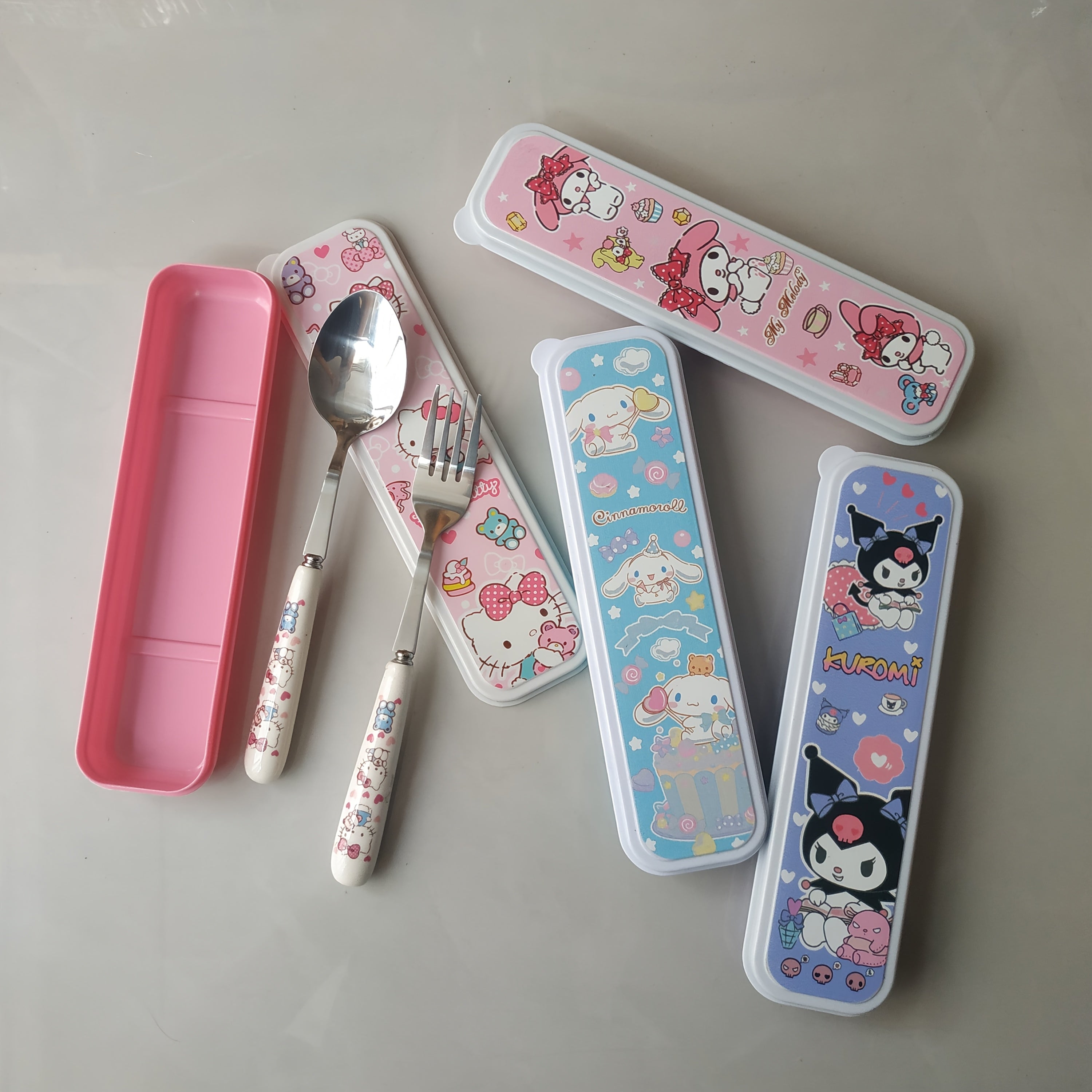 2pcs Sanrio Stainless Steel Tableware Set - Portable Travel Spoon & Fork, Polished Finish, Ideal for Picnics & Daily Use, Camping Utensils|Playful Design|Durable Utensils, Camping Essentials|Playful Design|Durable Utensils, Camping Essentials