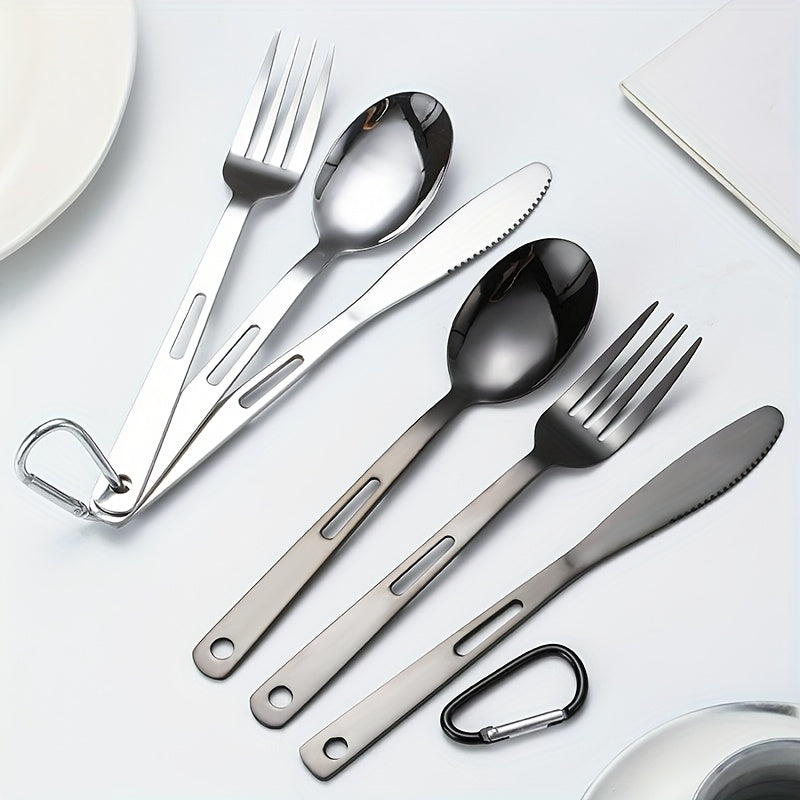 Outdoor Camping Western Food Tableware Picnic Stainless Steel Knife Fork Spoon Set Travel Portable Tableware