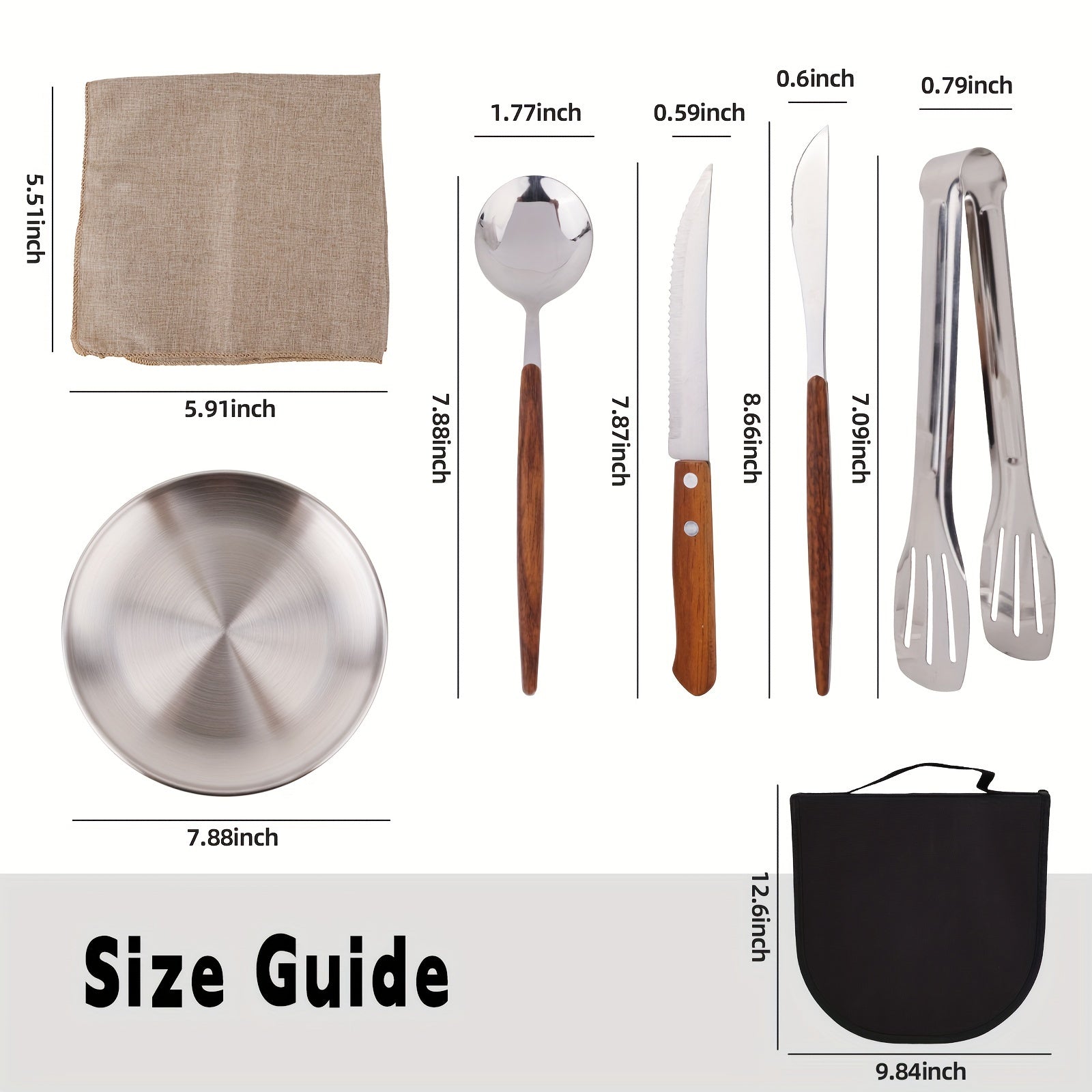 New Wood Grain Handle Tableware Mess Kit Cutlery For 2 Dinnerware Set - 12pcs Stainless Steel Utensils Set With Plate Spoon Fork Serrated Knife Cloth Napkins For 2, Backpacking, Outdoor Hiking Picnic