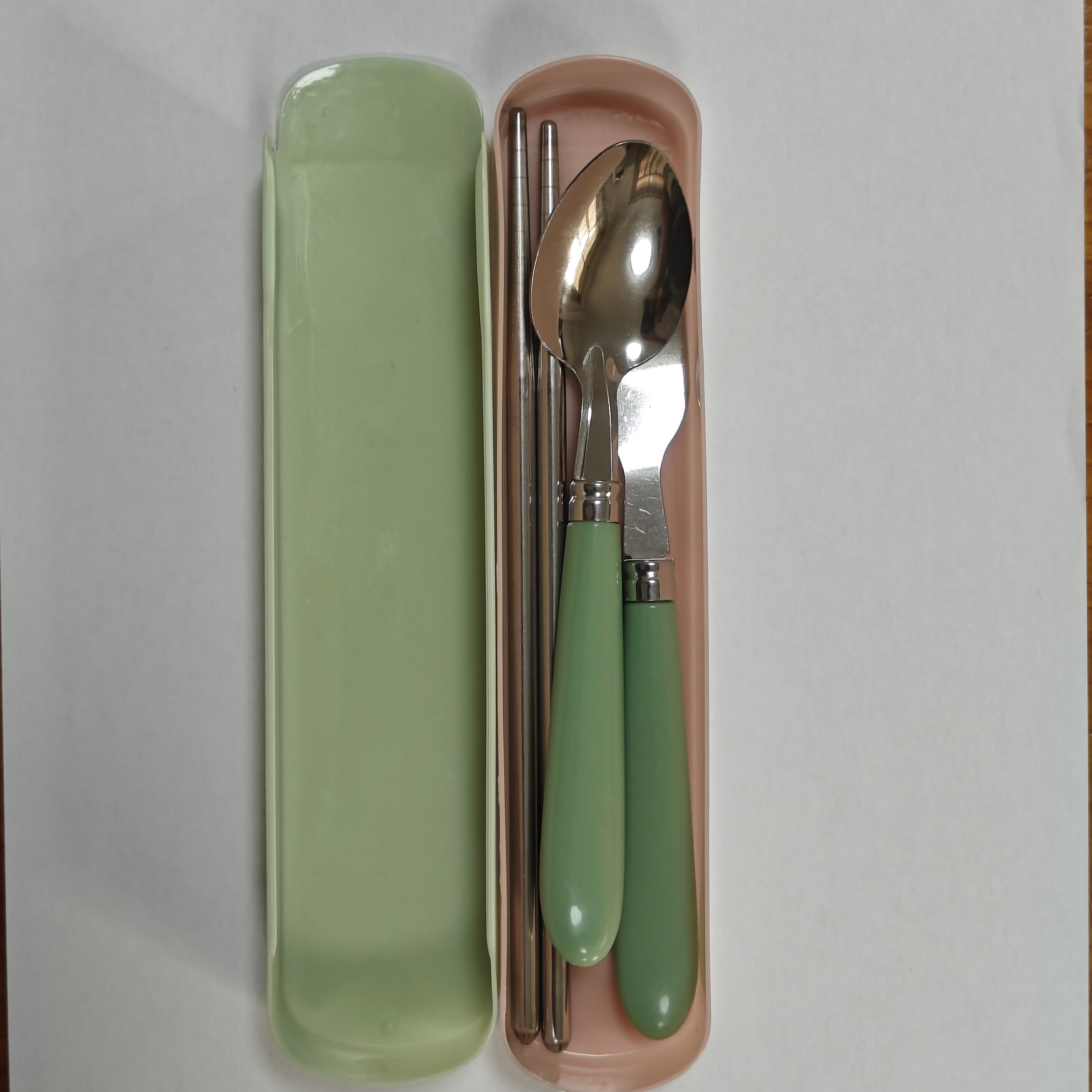 1 Set Stainless Steel Cutlery Set with Chopsticks, Forks, Spoons - Heavy-Duty 304 Stainless Steel, Polished Glossy Surface, Pastel Pink/White/Blue/Green/Beige, Compact Portable Tableware with Storage Case for Camping, Picnic, Travel, Everyday Use - Ideal