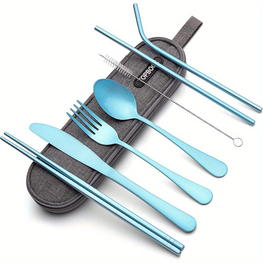 Portable Stainless Steel Flatware Set, Travel Camping Cutlery, Portable Utensil Silverware Dinnerware Set with a Case (Black)