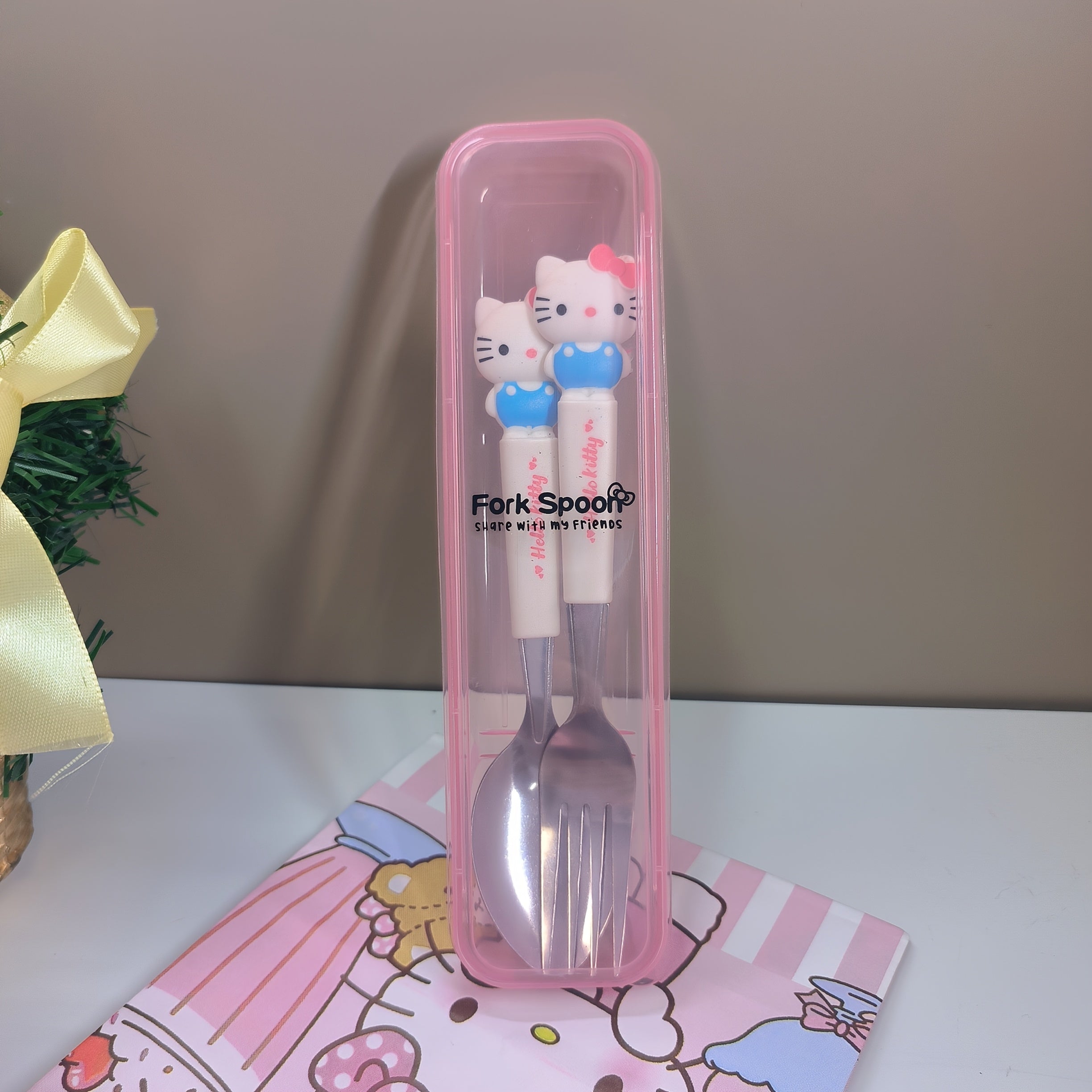 "SANRIO" 2pcs Stainless Steel Portable Cutlery Set, Cute Cartoon Cutlery Spoon And Fork, Outdoor Travel Spoon, Daily Office Or Home Essential Practical Items, Travel Portable, School Supplies, Student Prizes, Birthday Gifts, Easter