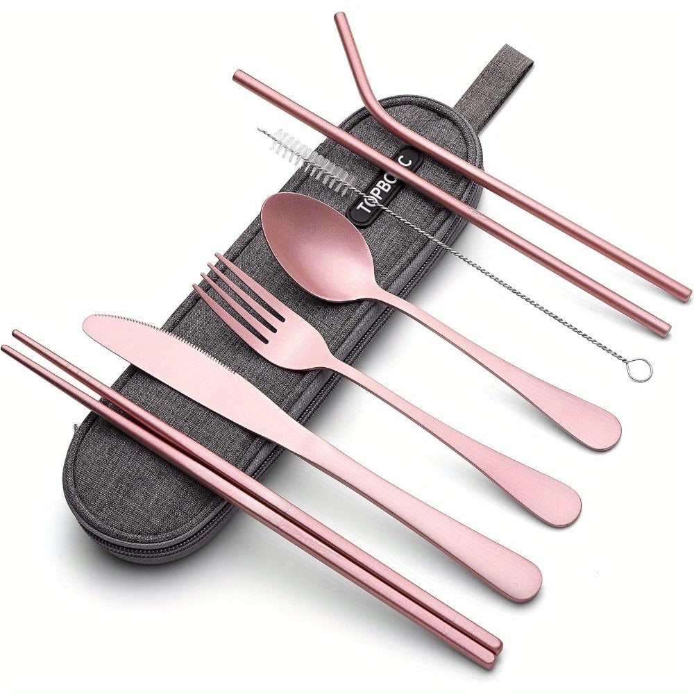 Portable Stainless Steel Flatware Set, Travel Camping Cutlery, Portable Utensil Silverware Dinnerware Set with a Case (Black)