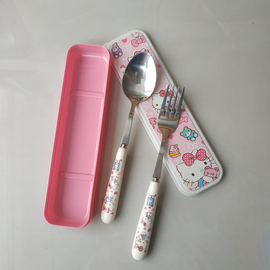 2pcs Sanrio Stainless Steel Tableware Set - Portable Travel Spoon & Fork, Ideal for Picnics & Daily Use, Featuring for hello kitty, for My Melody, for Kuromi & for Pompompurin Designs, Perfect for Christmas & Everyday Dining, Everyday Tableware | Playful