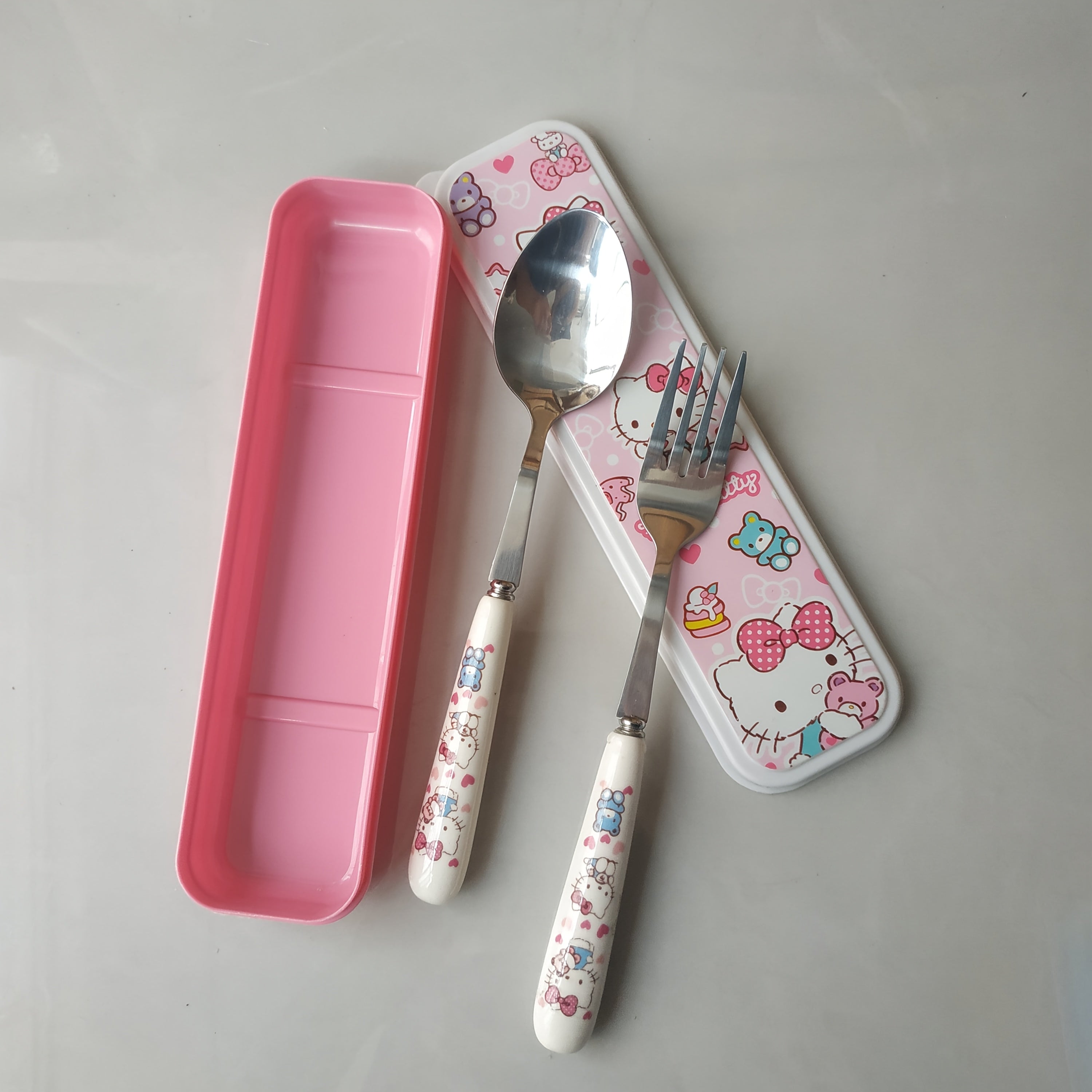 2pcs Sanrio Stainless Steel Tableware Set - Portable Travel Spoon & Fork, Polished Finish, Ideal for Picnics & Daily Use, Camping Utensils|Playful Design|Durable Utensils, Camping Essentials|Playful Design|Durable Utensils, Camping Essentials