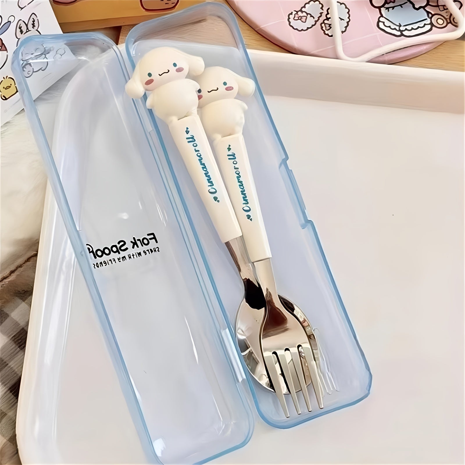 "SANRIO" 2pcs Stainless Steel Portable Cutlery Set, Cute Cartoon Cutlery Spoon And Fork, Outdoor Travel Spoon, Daily Office Or Home Essential Practical Items, Travel Portable, School Supplies, Student Prizes, Birthday Gifts, Easter