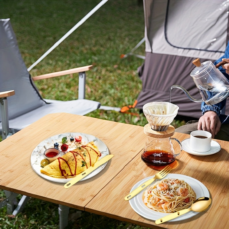 Customize your text, name 3pcs set+bag Silvery, black, Golden, colored stainless steel tableware knife, fork, spoon set outdoor portable Western food knife, fork, picnic knife, knife, fork, spoon that can be fastened together, can open bottles