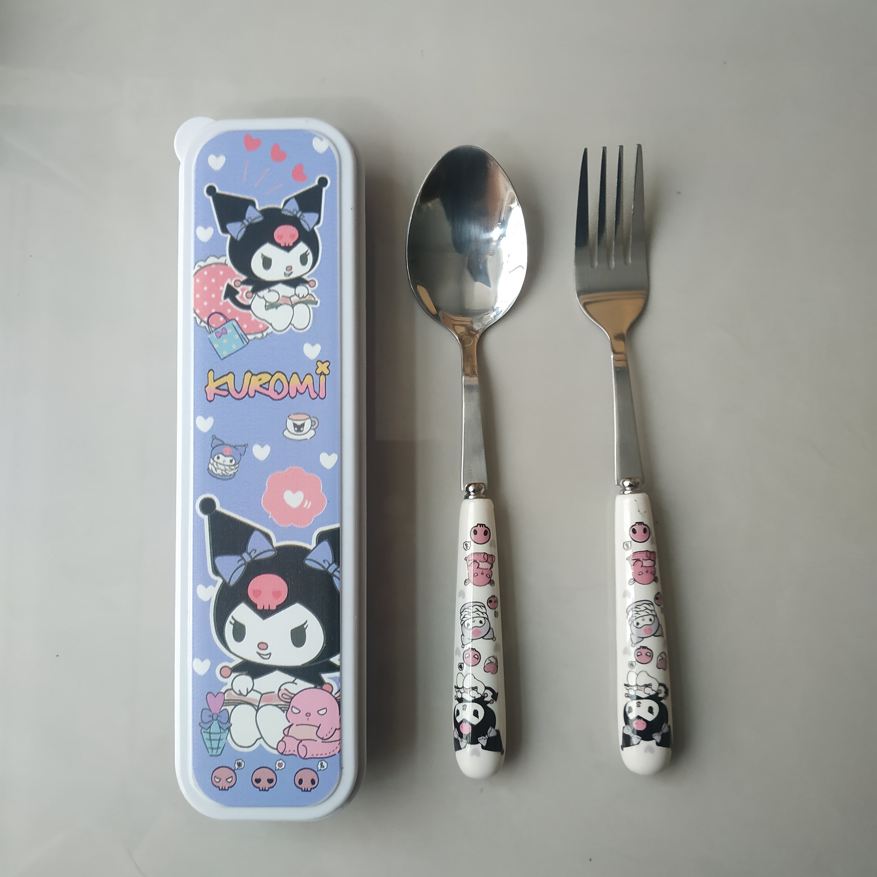 2pcs Sanrio Stainless Steel Tableware Set - Portable Travel Spoon & Fork, Polished Finish, Ideal for Picnics & Daily Use, Camping Utensils|Playful Design|Durable Utensils, Camping Essentials|Playful Design|Durable Utensils, Camping Essentials