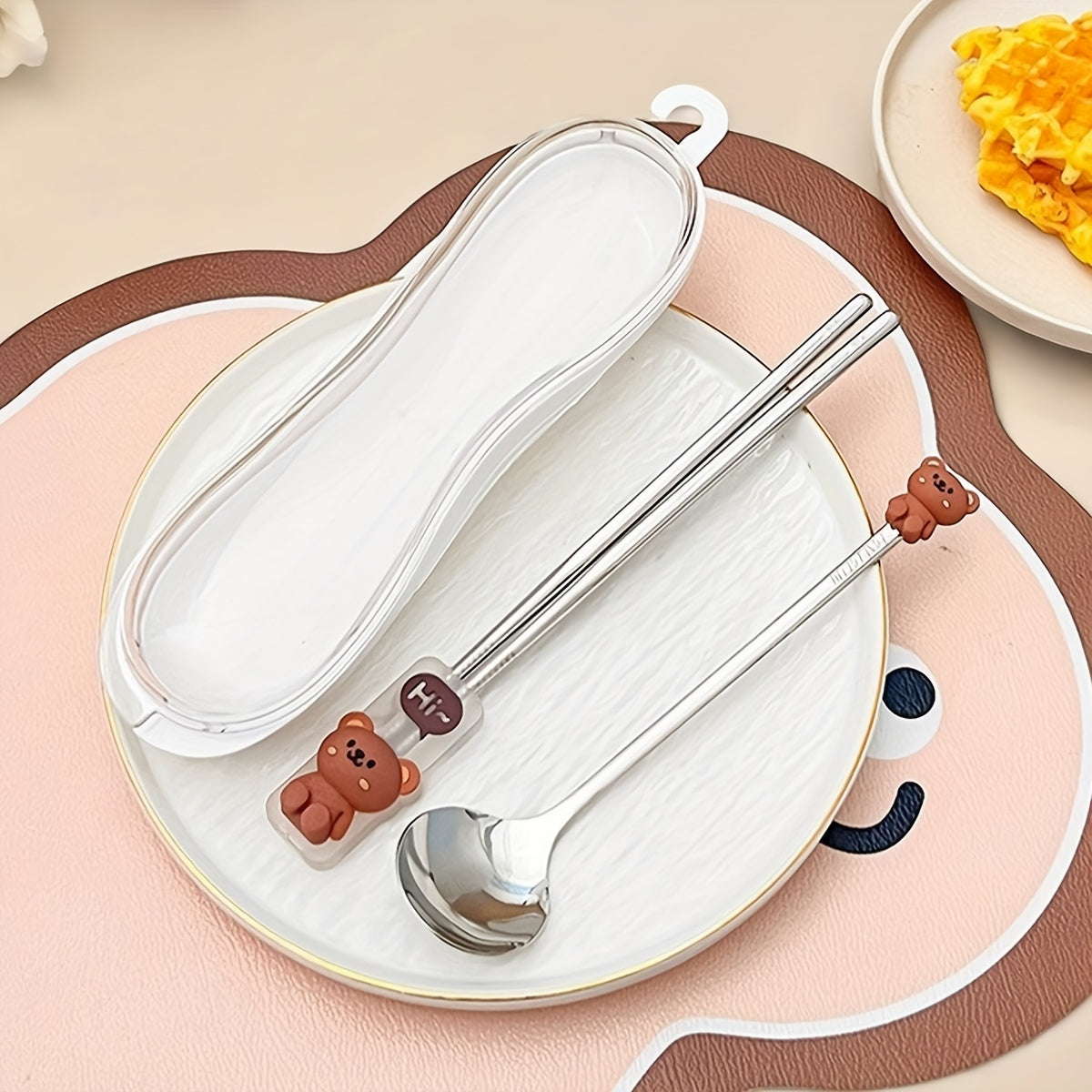 Portable Durable Cute Cartoon Dinnerware, Fork Spoon Chopstick Set with Box, Reusable 316 Stainless Steel Cutlery Set, Suitable for Students& Adults, Use In Home, School, Office,Outdoor Travel, Picnic