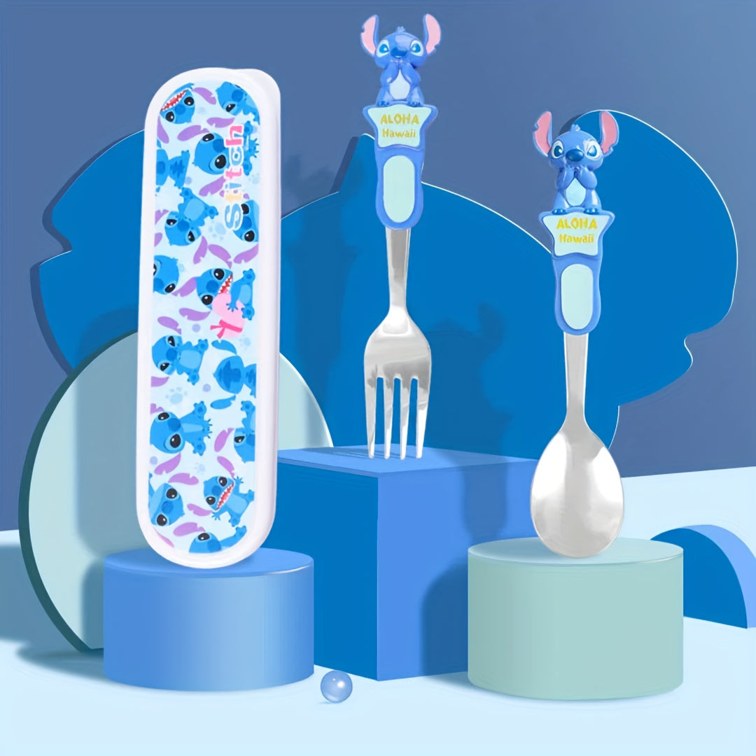 Stainless Steel Fork and Spoon Set with Cute Cartoon Design - Portable, Reusable Cutlery with Storage Box, Ideal for Home and Outdoor Use, Perfect Gift for Christmas or Birthdays, Outdoor Dining Essentials|Playful Design|Durable Cutlery