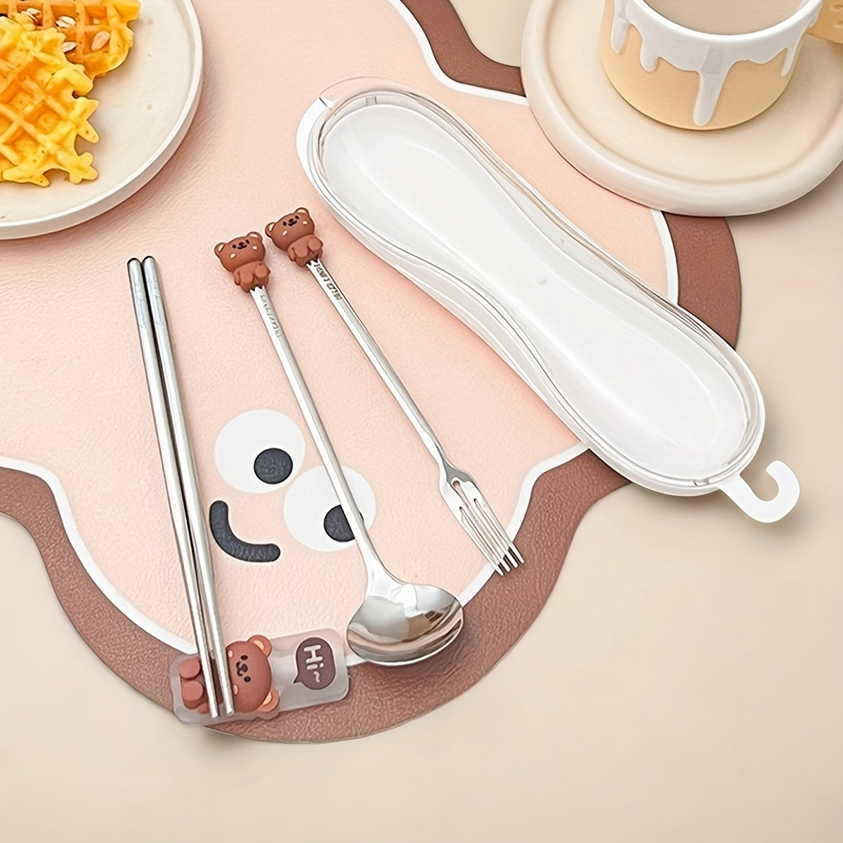 Portable Durable Cute Cartoon Dinnerware, Fork Spoon Chopstick Set with Box, Reusable 316 Stainless Steel Cutlery Set, Suitable for Students& Adults, Use In Home, School, Office,Outdoor Travel, Picnic