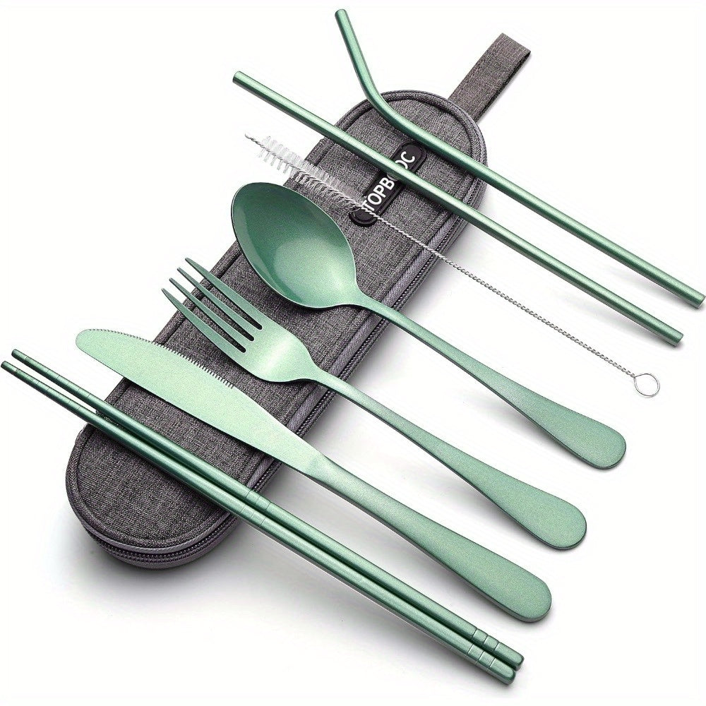Portable Stainless Steel Flatware Set, Travel Camping Cutlery, Portable Utensil Silverware Dinnerware Set with a Case (Black)